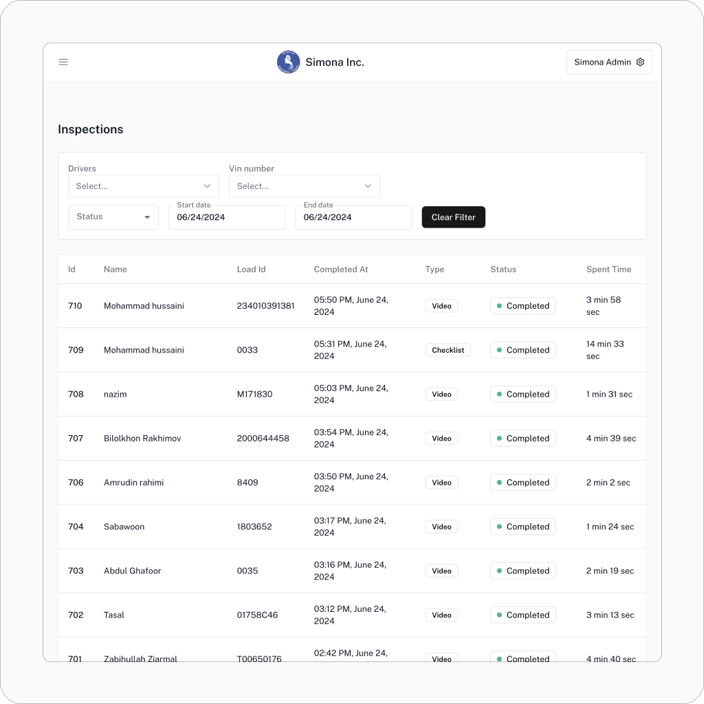 CDL Pre-Trip and DVIR Inspections list page on RaiseDash